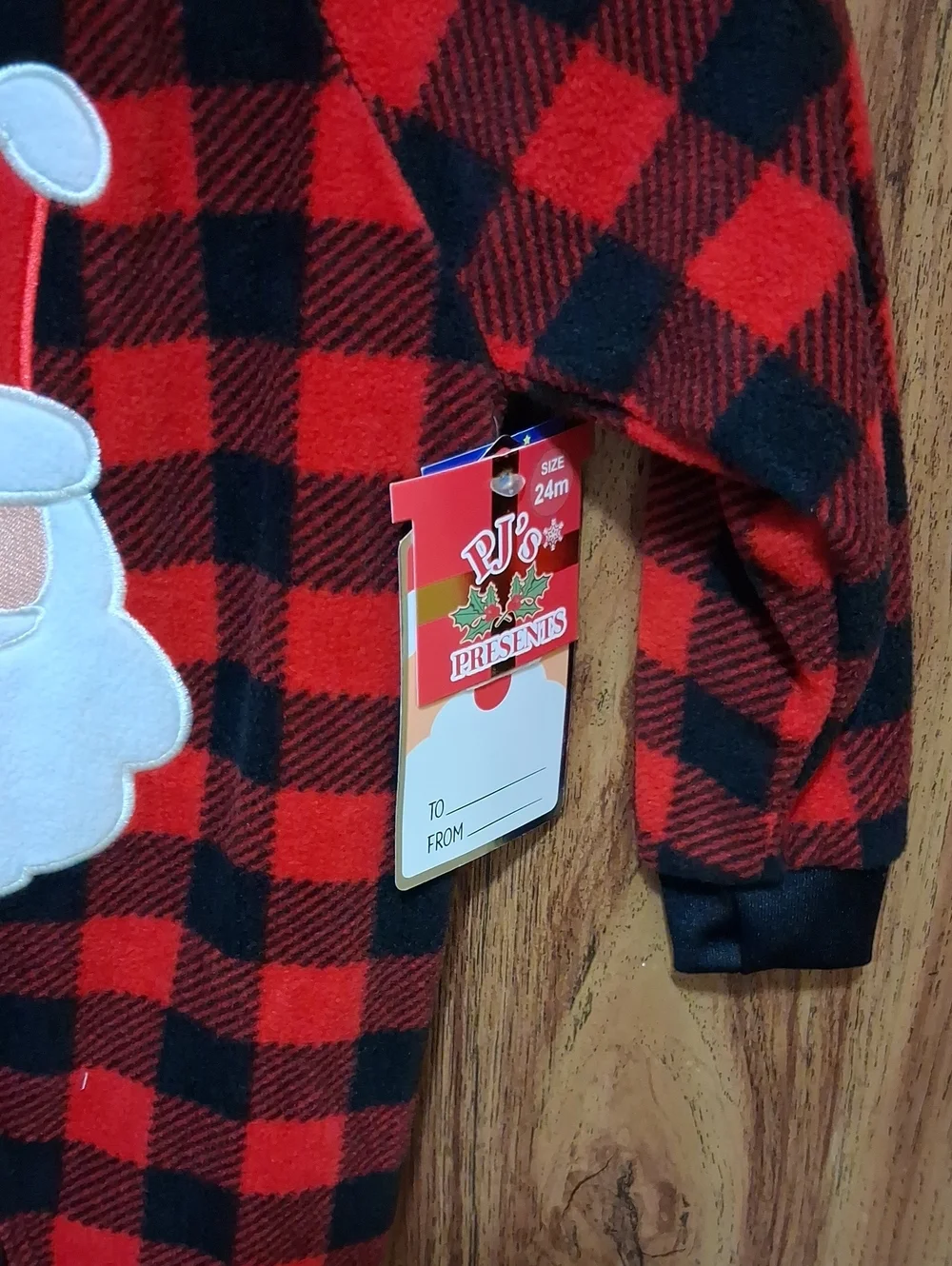 Kids Red and Black Buffalo Plaid Santa One-Piece Pajamas